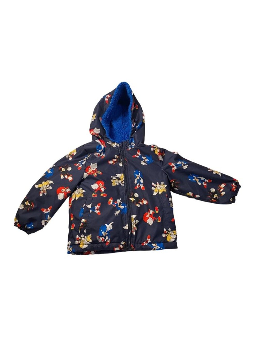 Sonic The Hedgehog Toddler 3T Puffer Jacket With Fleece Lining & Hood Cozy Warm